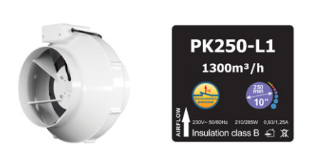 Fan Prima Klima 1 Speed 250mm 1300m3 / h - Slika 2
