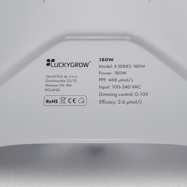 LUCKYGROW X-SERIES 180W 2.6 µmol/J - LED grow lamp | coverage up to 80x80cm - Slika 8