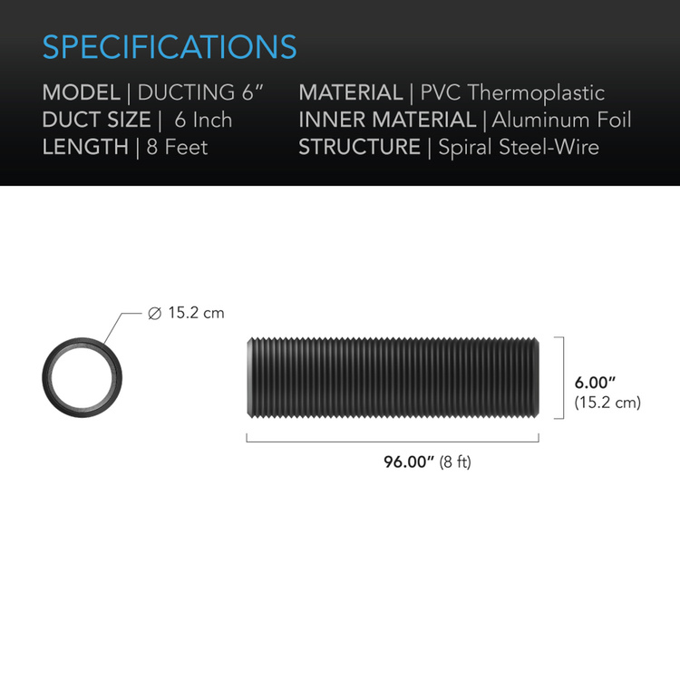 AC Infinity Flexible Four-layer ventilation duct impermeable to light 6'' / 150mm, lenght 8 ft / 2,43m - Slika 5