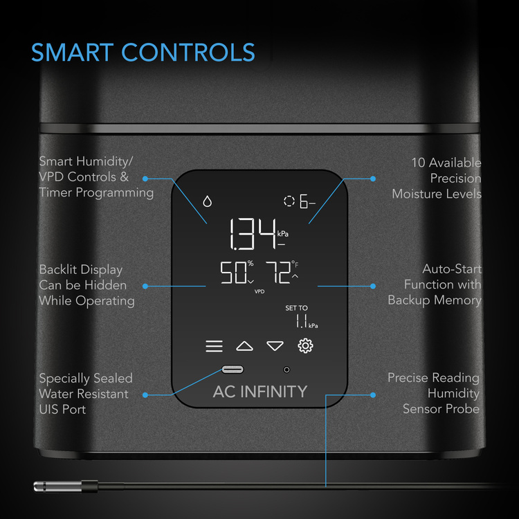 AC Infinity Ultrasonic Humidifier CLOUDFORGE T7 1300 ml/h 15L with smart controls - Slika 3