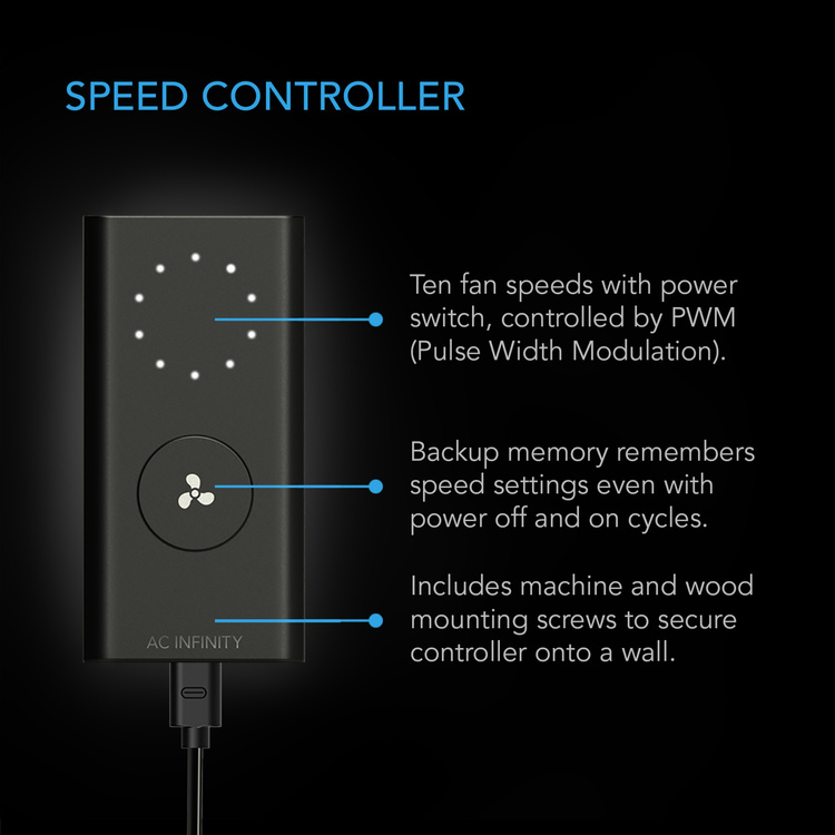Duct fan AC Infinity CLOUDLINE PRO 200mm 1370m3/h with speed controller - Slika 4